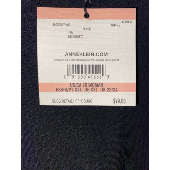 Anne Klein Black Plus Size 2X Butterfly sleeves Soft & Stretchy Knit Top - Picture 3 of 8